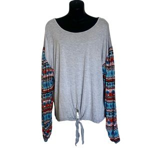 Wrangler Retro Tie Front Western Print Bishop Sleeve Blouse XL